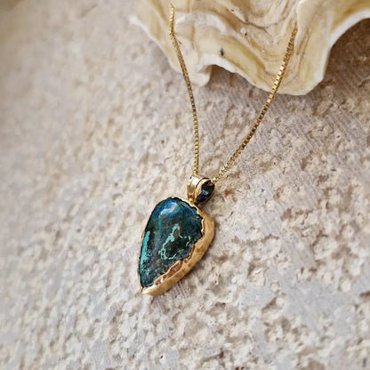 14K Soild Gold Chrysocolla Gemstone Pendant