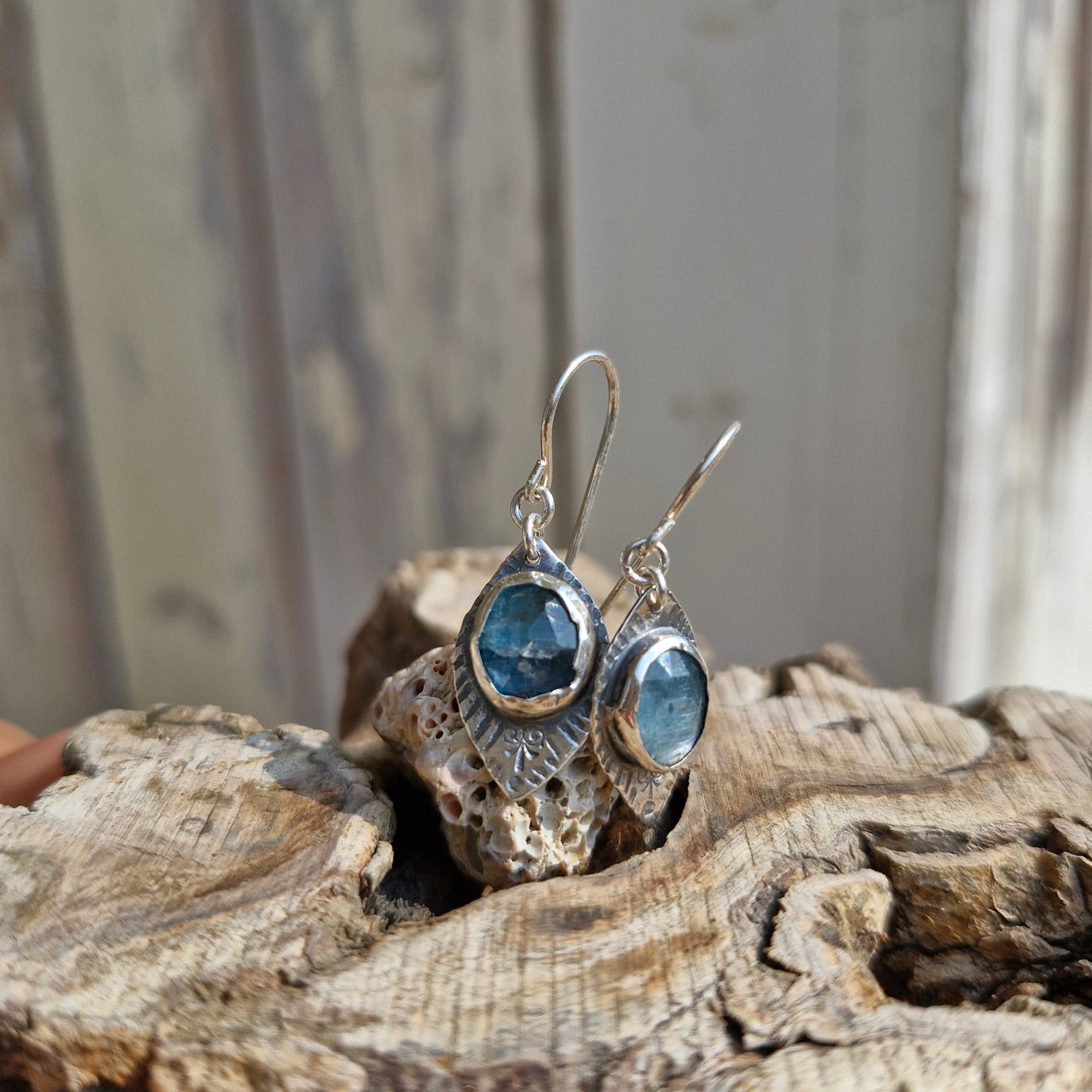 Blue Kyanite Lotus Earrings