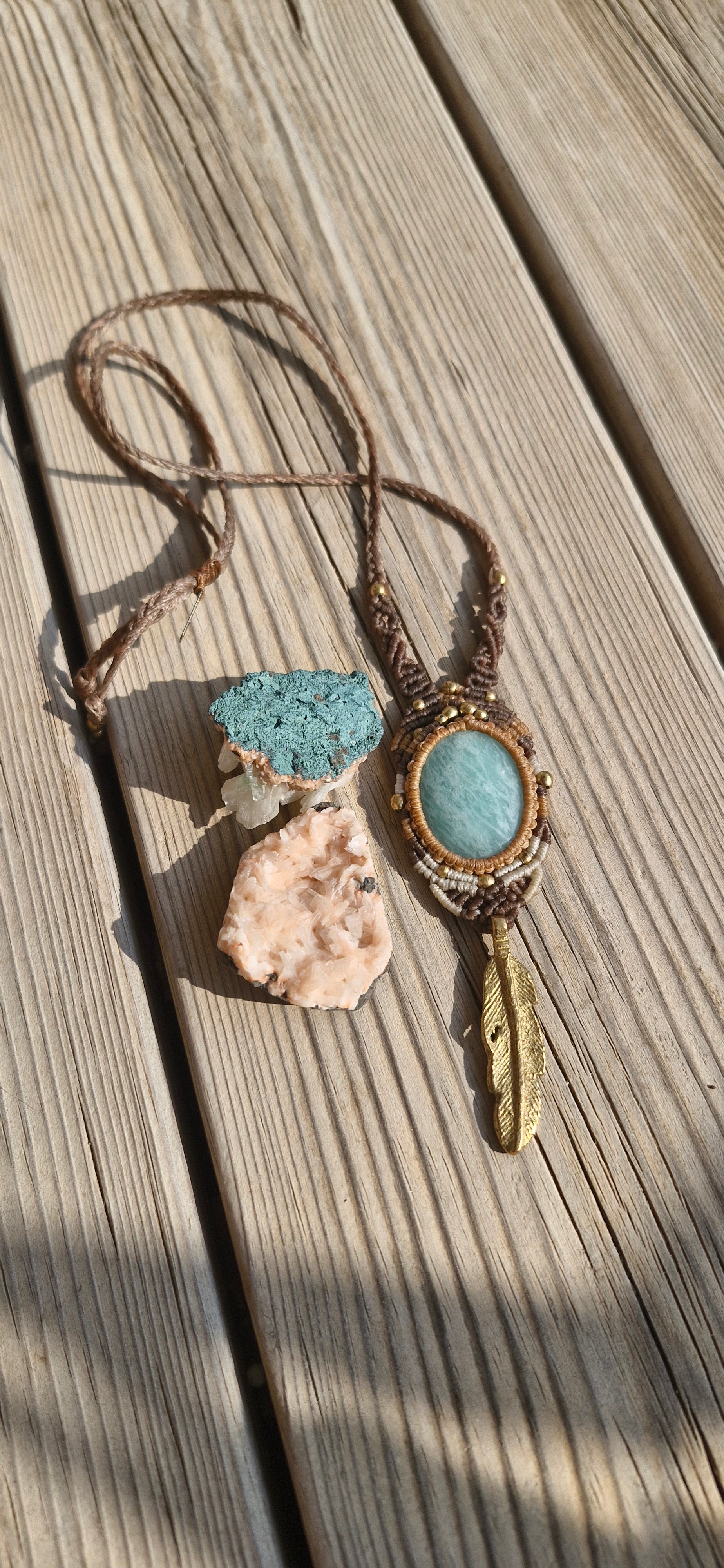 Amazonite Feather Tribe Macrame Necklace - Pyāra Designs