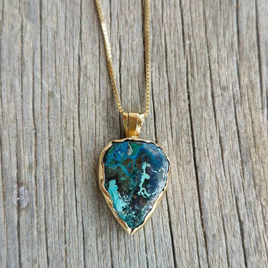 14K Soild Gold Chrysocolla Gemstone Pendant