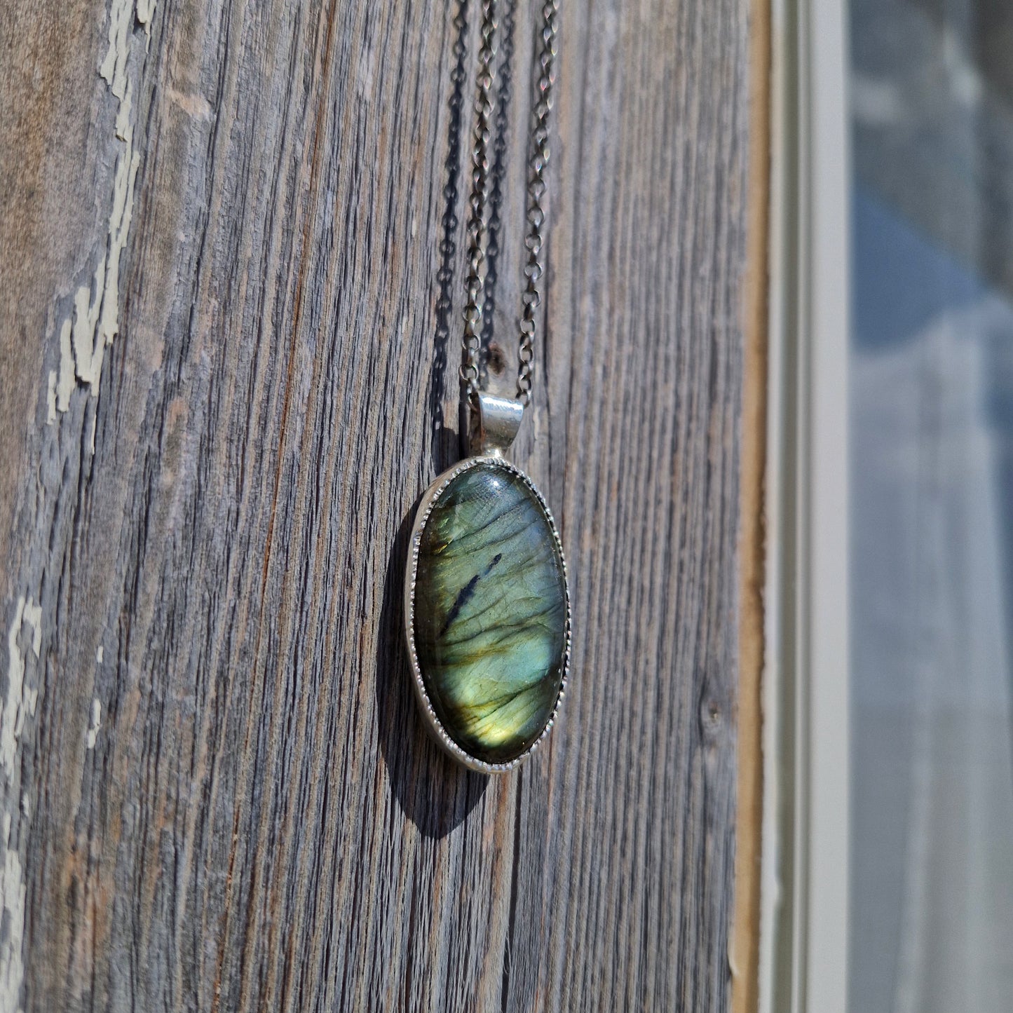 Oval Multi Green-Blue-Orange Labradorite Long Necklace