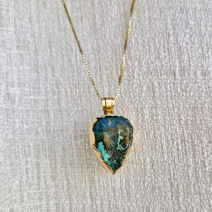 14K Soild Gold Chrysocolla Gemstone Pendant