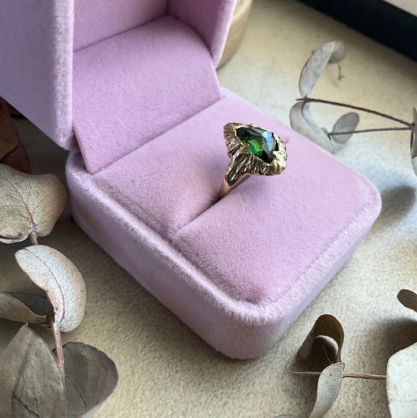 14 karat Solid Gold Green Tourmaline Unique Royal Classy Ring - Pyāra Designs