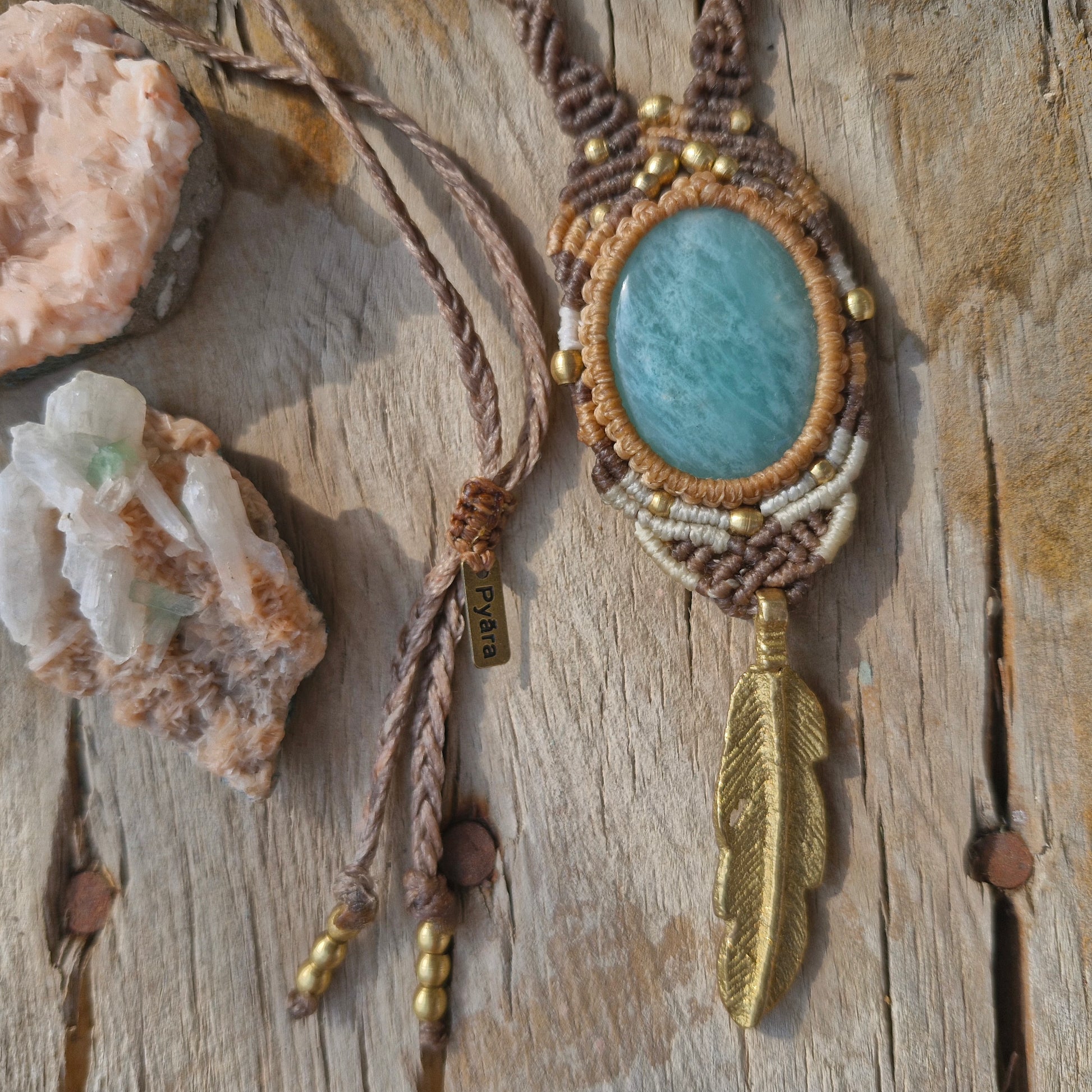 Amazonite Feather Tribe Macrame Necklace - Pyāra Designs